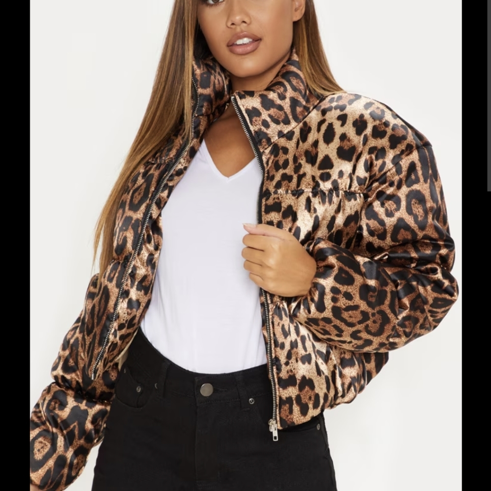 Leopard satin puffer jacket